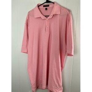 Peter Millar Summer Comfort Mens XL Pink White Striped Performance Polo MS12K71‎